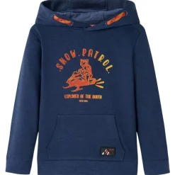 Barnhoodie blå melange och orange 92