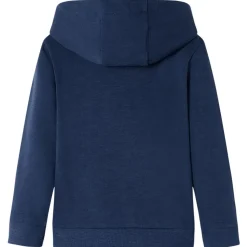 Barnhoodie blå melange och orange 92