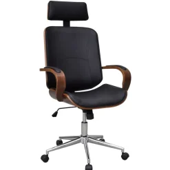 Hot vidaXL Kontorsstol snurr med nackstöd och konstläderklädsel Bentwood Svart och brun