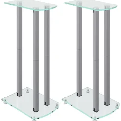 vidaL Högtalarstativ 2 st härdat glas 3 pelare silver
