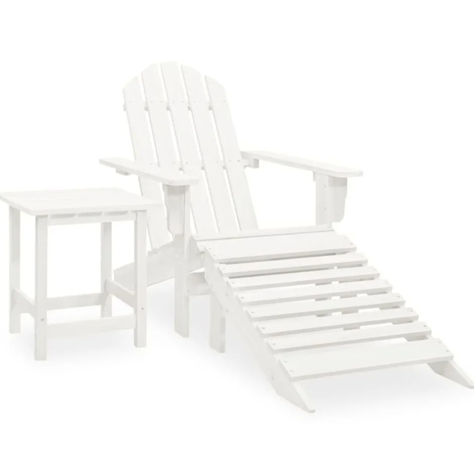 Best vidaXL Adirondackstol med fotpall och bord massivt granträ Vit