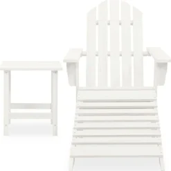 Best vidaXL Adirondackstol med fotpall och bord massivt granträ Vit