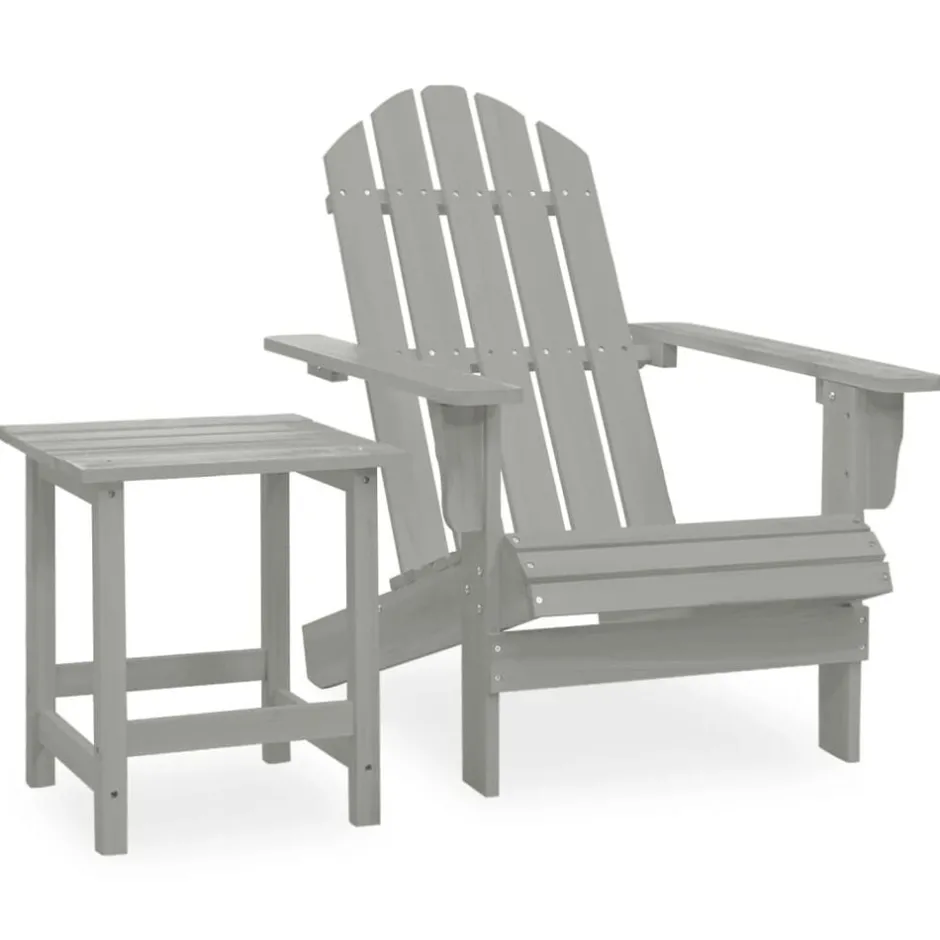 New vidaXL Adirondackstol med bord massivt granträ Grå