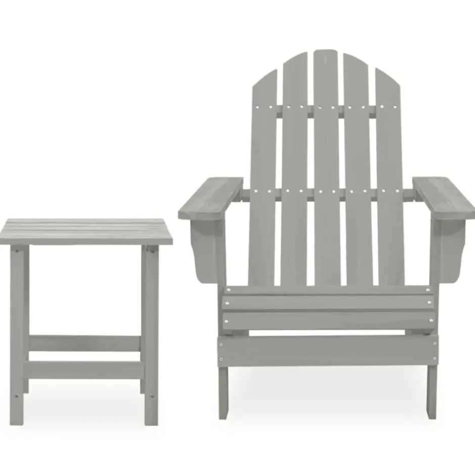 New vidaXL Adirondackstol med bord massivt granträ Grå