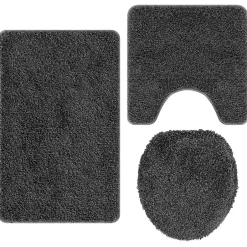 New vidaXL Antisklid badmatta set 3 pcs PP Mörkgrå