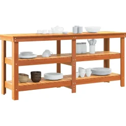 vidaXL Arbetsbänk med hylla 181,5 x 50 x 80 cm Massiv furu Vaxbrun