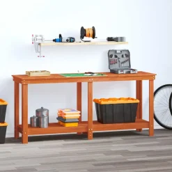 Discount vidaXL Arbetsbänk med hylla 180 x 50 x 80 cm Massivt furu Vaxbrun