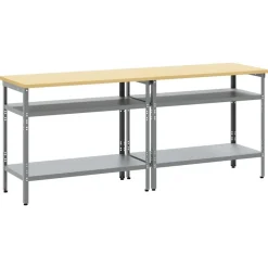 vidaXL Arbetsbänkset med hylla 2 pcs Beige och Grå 200 x 55 x 85 cm
