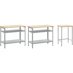 vidaXL Arbetsbänkset med hylla 3 pcs Beige och Grå Pulverlackerat stål