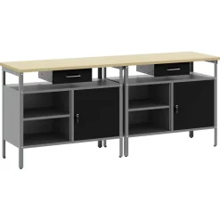 Online vidaXL Arbetsbänkset med låda 2 pcs och Grå 200 x 55 x 85 cm Svart