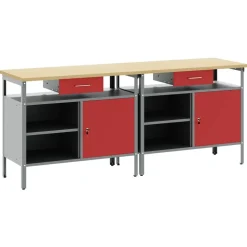vidaXL Arbetsbänkset med låda 2 pcs Röd och Grå 200 x 55 x 85 cm