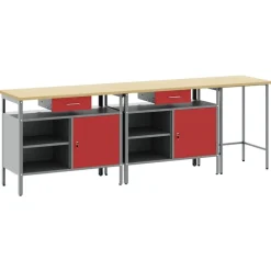 Best vidaXL Arbetsbänkset med låda 3 pcs Svart och Grå Pulverlackerat stål Röd