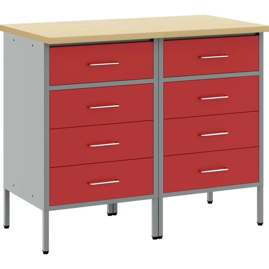Best vidaXL Arbetskabinett med låda 2 pcs och Grå 100 x 55 x 85 cm Röd