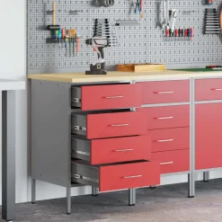 Best vidaXL Arbetskabinett med låda 2 pcs och Grå 100 x 55 x 85 cm Röd