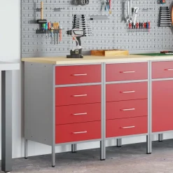 Best vidaXL Arbetskabinett med låda 2 pcs och Grå 100 x 55 x 85 cm Röd