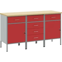 vidaXL Arbetskabinett med låda 3 pcs Röd och Grå 75 x 45 x 85 cm