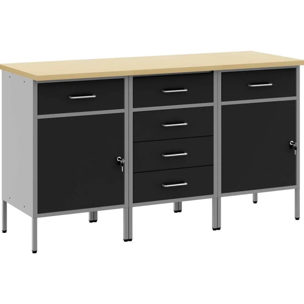 vidaXL Arbetskabinett med låda 3 pcs Svart och Grå 150 x 55 x 85 cm