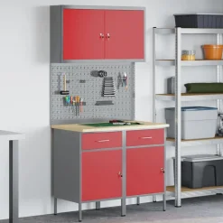 Hot vidaXL Arbetskabinett med låda 5 pcs Konstruerat trä och stål Röd