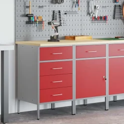 Online vidaXL Arbetskabinett med låda 2 pcs och Grå 100 x 55 x 85 cm Röd