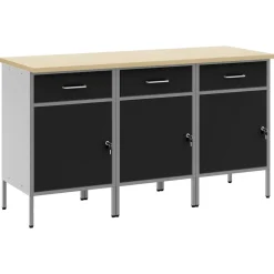 vidaXL Arbetskabinett med låda 3 pcs Svart och Grå 150 x 55 x 85 cm