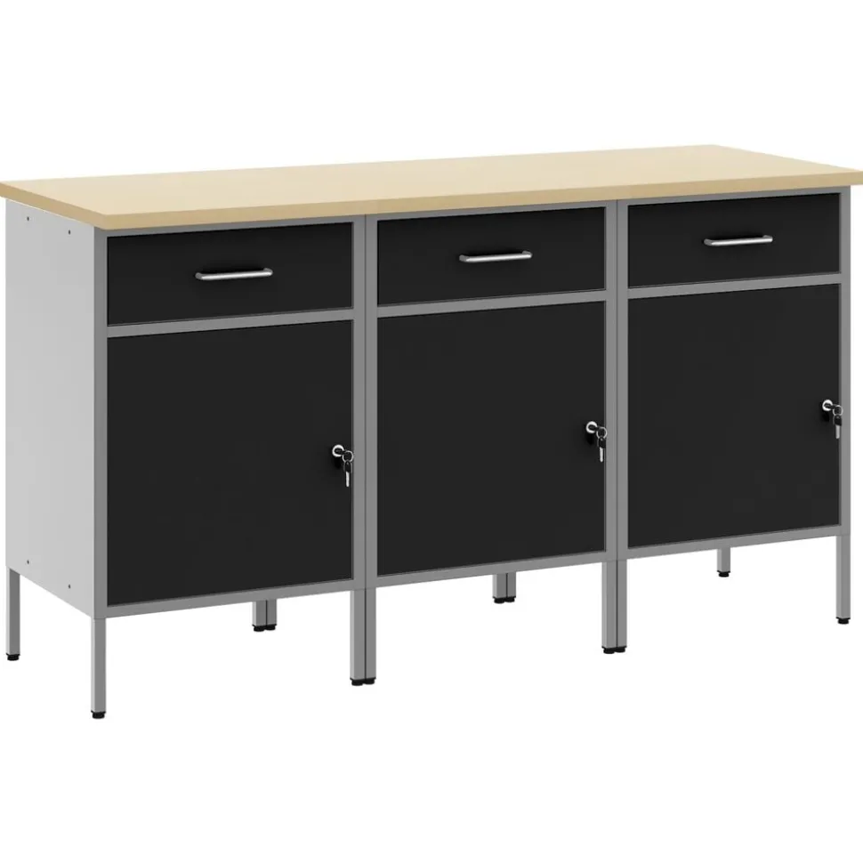 vidaXL Arbetskabinett med låda 3 pcs Svart och Grå 150 x 55 x 85 cm