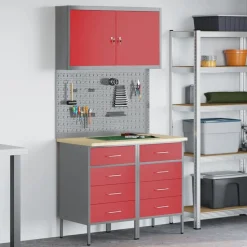 vidaXL Arbetskabinett med låda 5 pcs Röd Konstruerat trä och stål