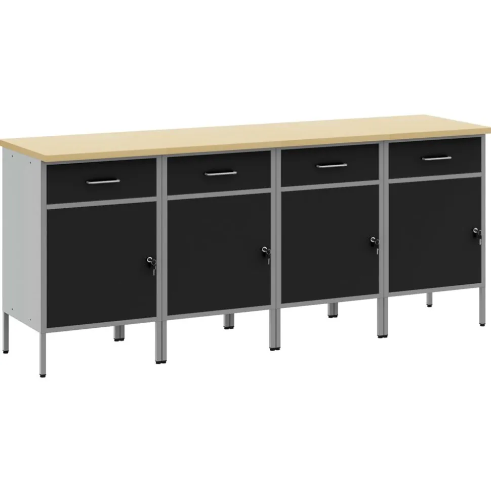 vidaXL Arbetskabinett med låda 4 pcs Svart och Grå 200 x 55 x 85 cm