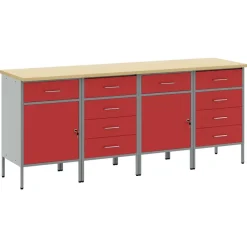 vidaXL Arbetskabinett med låda 4 pcs Röd och Grå 200 x 55 x 85 cm