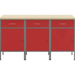 Outlet vidaXL Arbetskabinett med låda 3 pcs och Grå 150 x 55 x 85 cm Röd