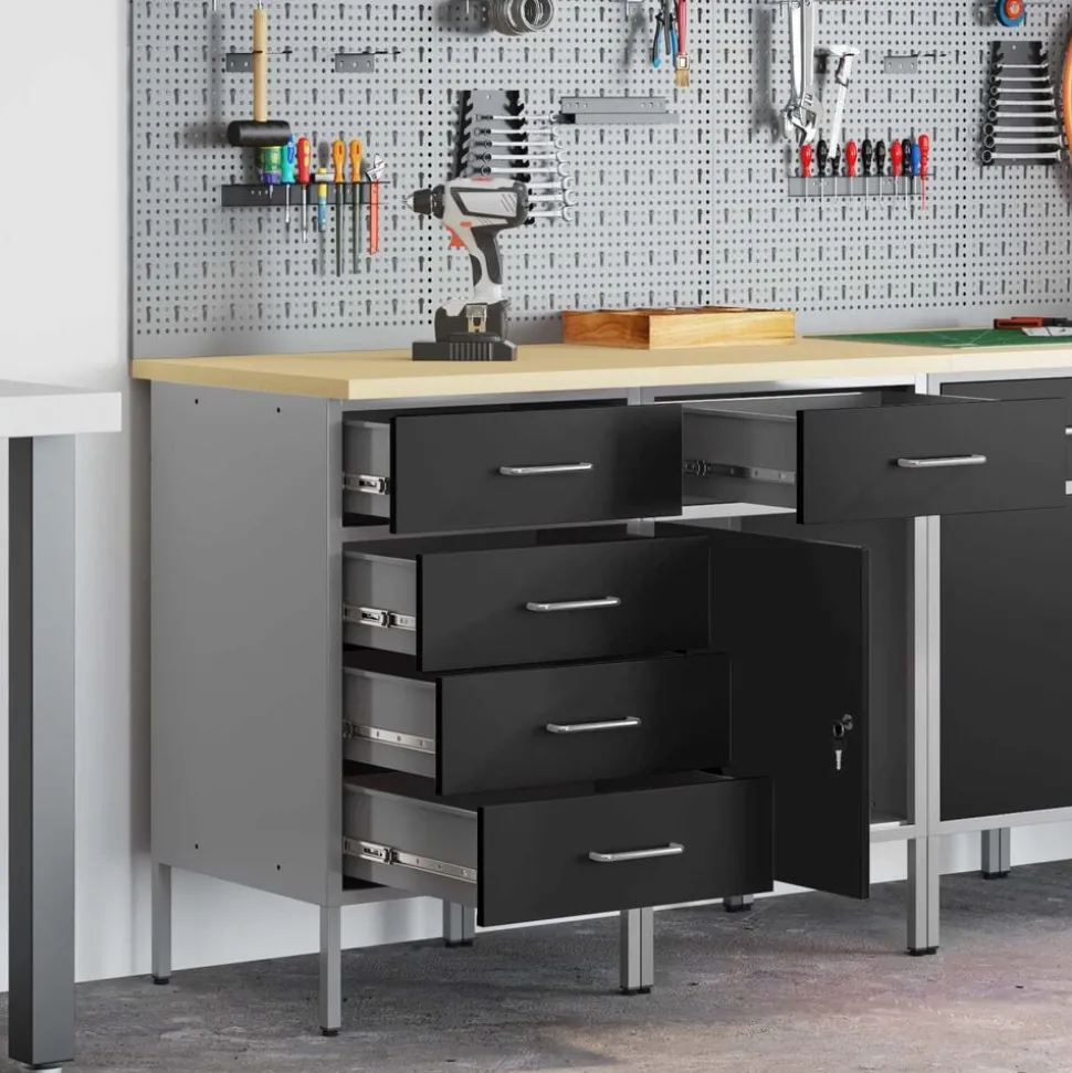 vidaXL Arbetskabinett med låda 2 pcs Svart och Grå 100 x 55 x 85 cm