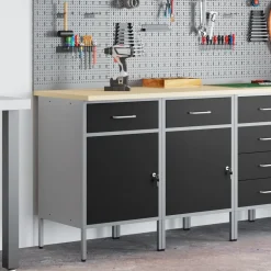 vidaXL Arbetskabinett med låda 2 pcs och Grå 100 x 55 x 85 cm Svart