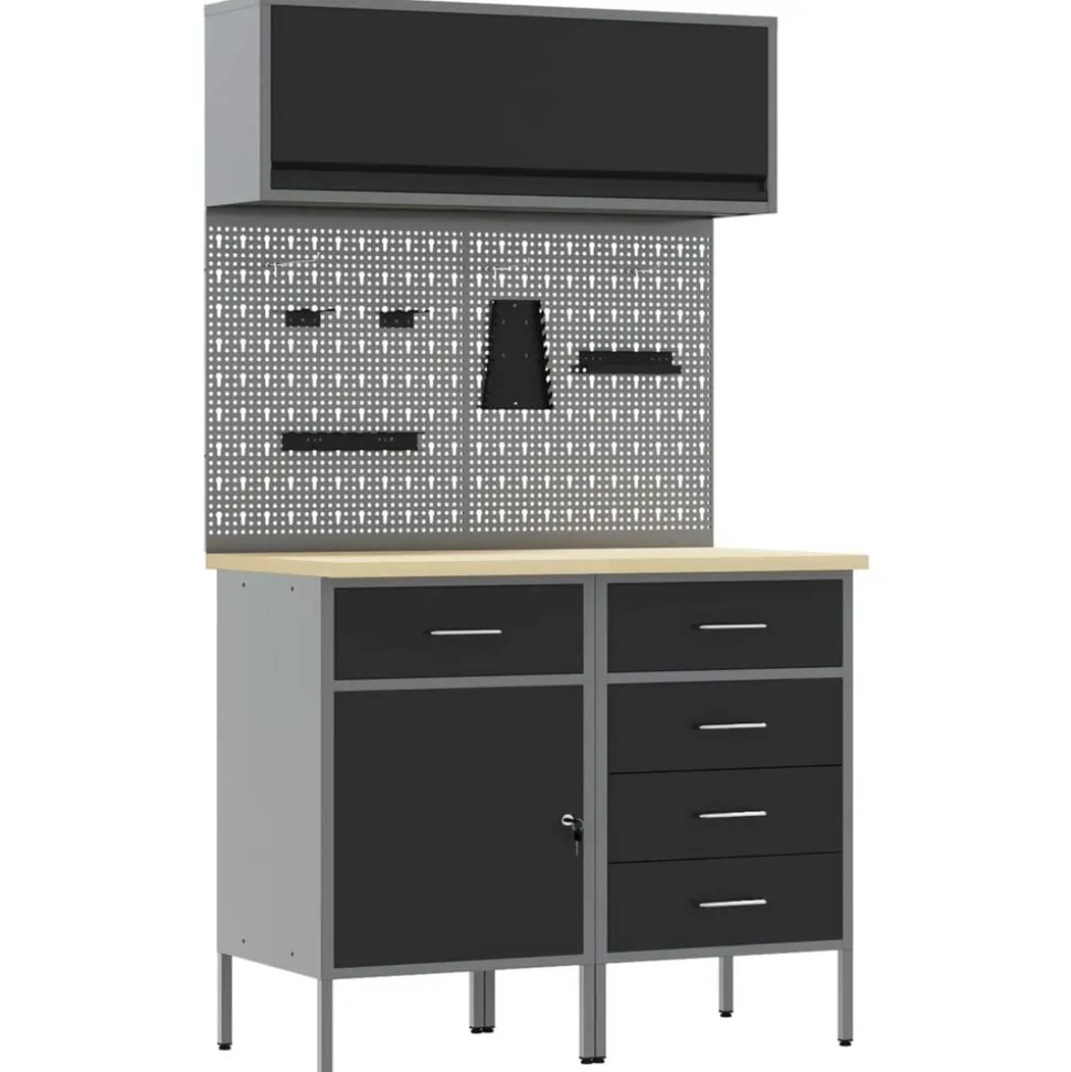 vidaXL Arbetskabinett Set med låda med hylla med lagring 5 pcs Svart