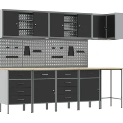 vidaXL Arbetskabinett Set med låda med hylla 12 pcs Svart och Grå