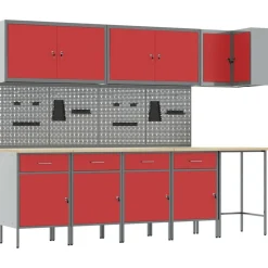 vidaXL Arbetskabinett Set med låda med hylla 12 pcs Röd och Grå