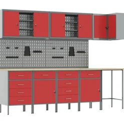 vidaXL Arbetskabinett Set med låda med hylla 12 pcs Röd och Grå