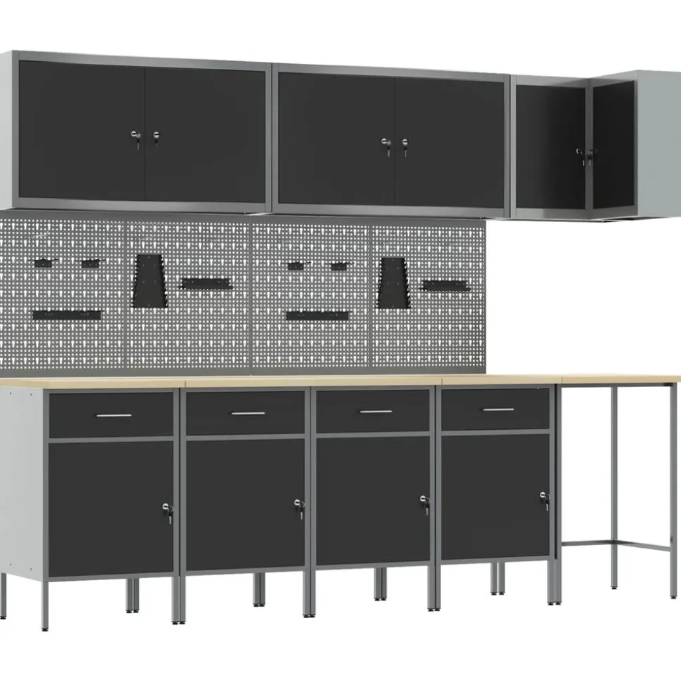 vidaXL Arbetskabinett Set med låda med hylla 12 pcs Svart och Grå