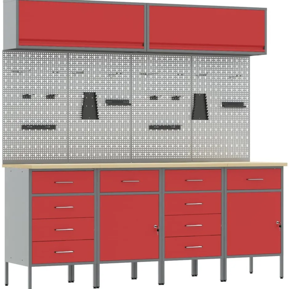 New vidaXL Arbetskabinett Set med låda med lagring med lås 10 pcs Röd