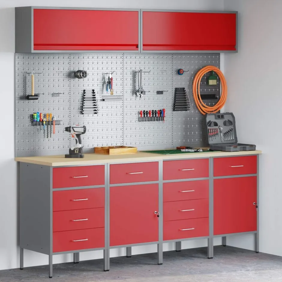 New vidaXL Arbetskabinett Set med låda med lagring med lås 10 pcs Röd