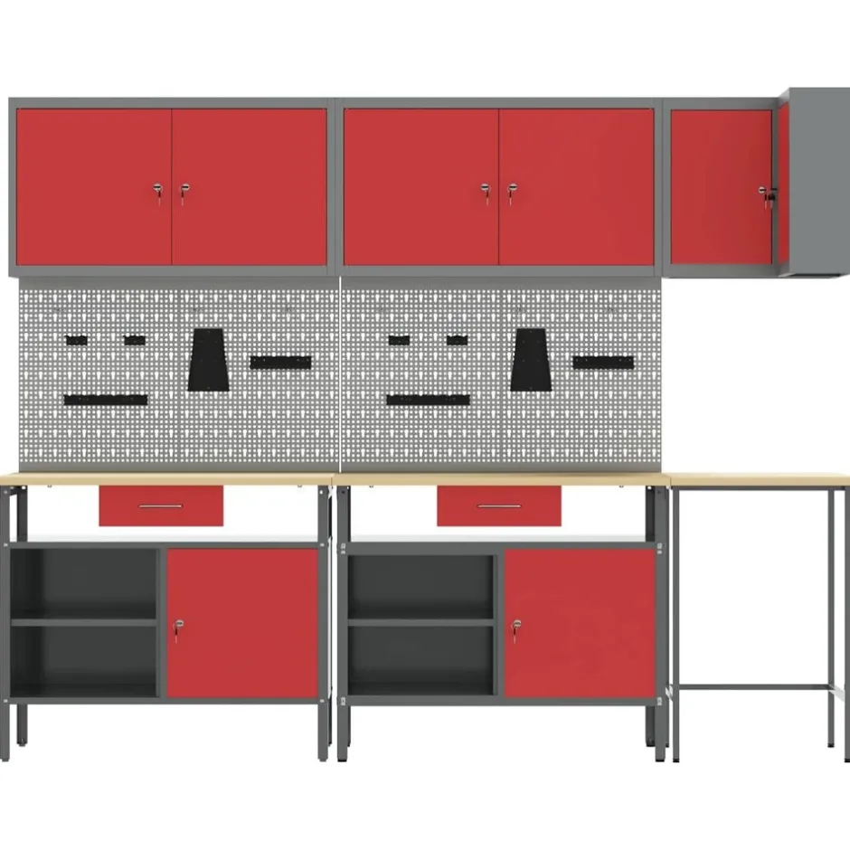 New vidaXL Arbetskabinett Set med låda med hylla 10 pcs och Grå Röd