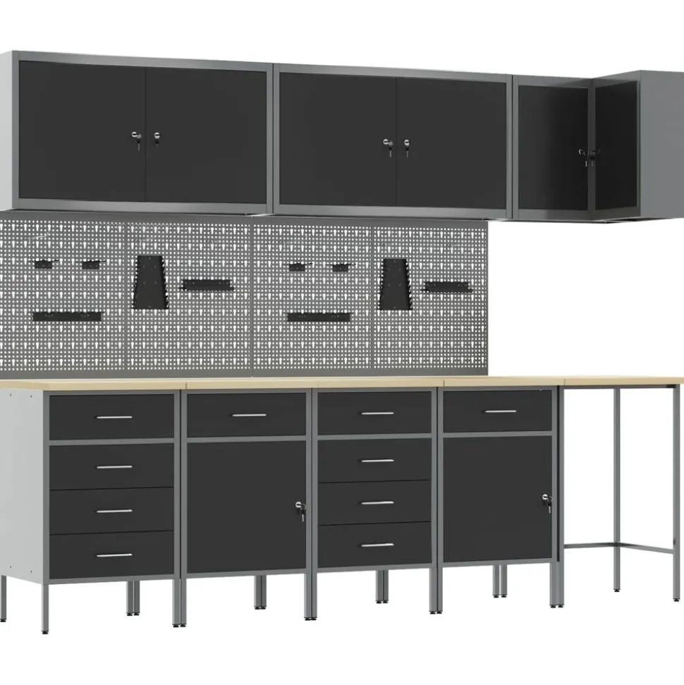 vidaXL Arbetskabinett Set med låda med hylla 12 pcs Svart och Grå