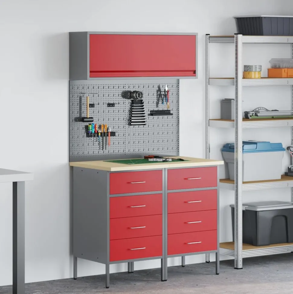 vidaXL Arbetskabinett Set med låda med hylla med lagring 5 pcs Röd