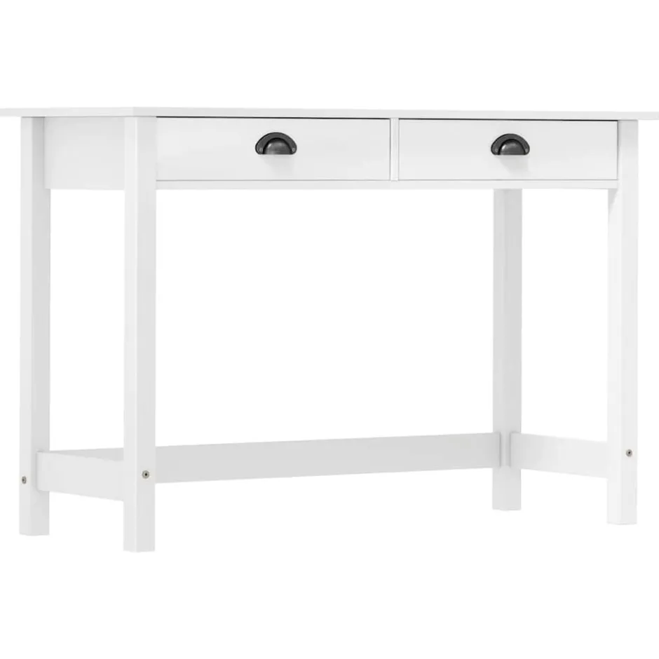 Best vidaXL Avlastningsbord Hill med 2 lådor 110x45x74 cm massiv furu Vit