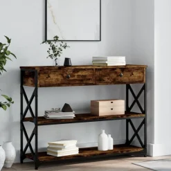 vidaXL Avlastningsbord rökfärgad ek 100x28x75 cm konstruerat trä