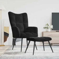 Clearance vidaXL Avslappningsfåtölj med pall sammet Svart