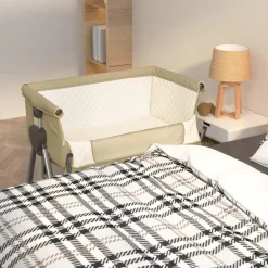 New vidaXL Babysäng med madrass linnetyg Taupe