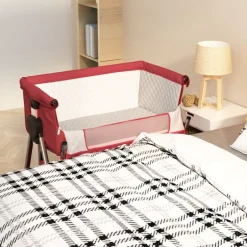 Online vidaXL Babysäng med madrass linnetyg Röd
