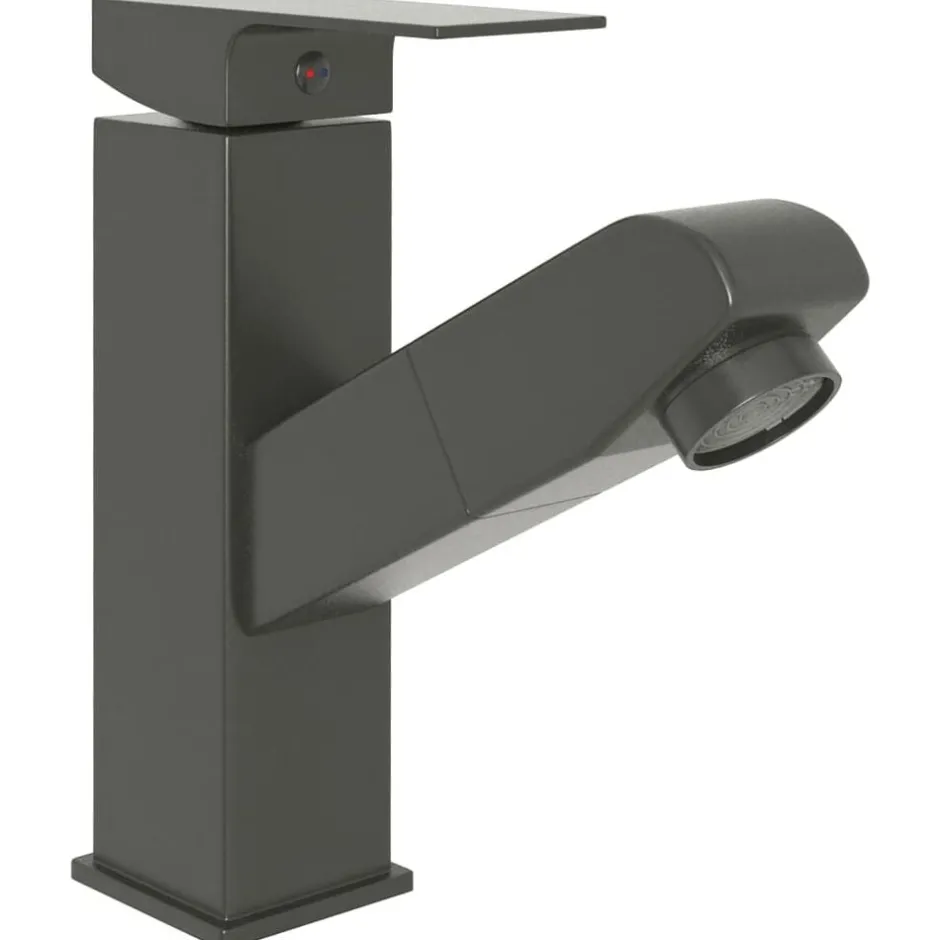 New vidaXL Badrumsblandare med utdragbar pip 157x172 mm Grå