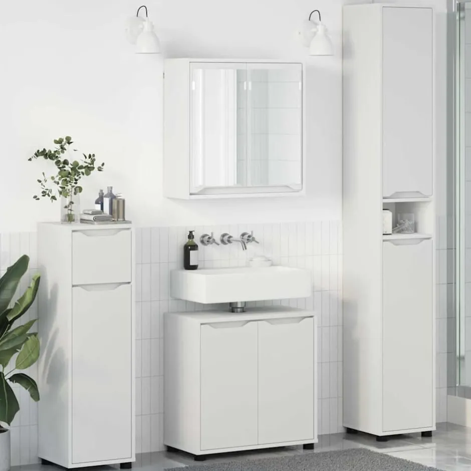 Sale vidaXL Badrumsmöbelset med låda med hylla 4 pcs Konstruerat trä Vit