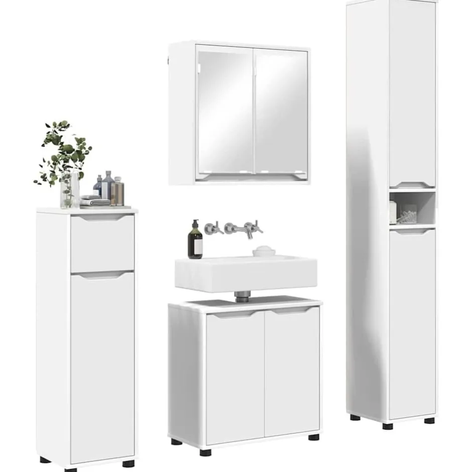Sale vidaXL Badrumsmöbelset med låda med hylla 4 pcs Konstruerat trä Vit