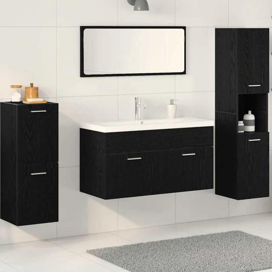 Sale vidaXL Badrumsmöbelset med hylla 5 pcs Konstruerat trä Svart ek